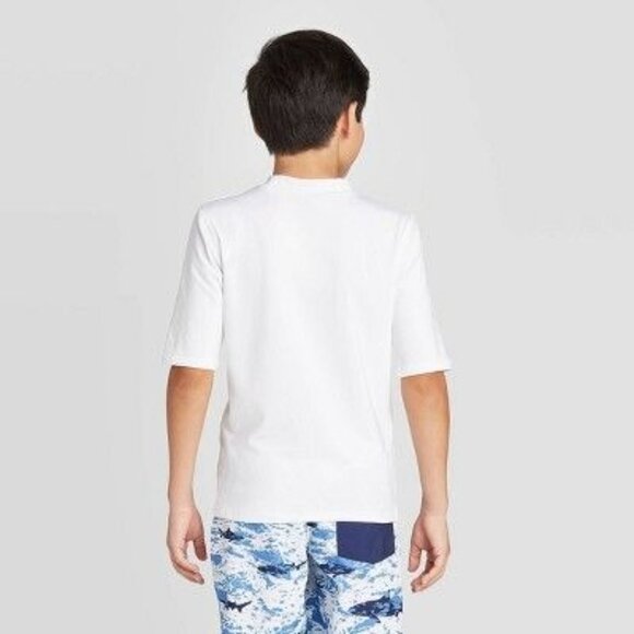 Boys White Sailboat Logo Rash Guard Swim Shirt - Picture 3 of 7